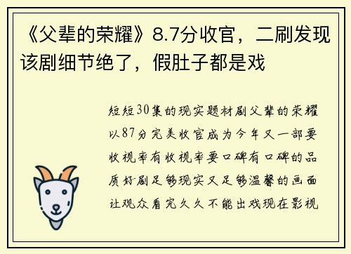 《父辈的荣耀》8.7分收官，二刷发现该剧细节绝了，假肚子都是戏