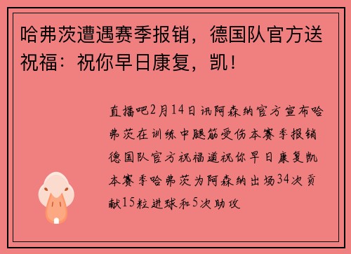 哈弗茨遭遇赛季报销，德国队官方送祝福：祝你早日康复，凯！