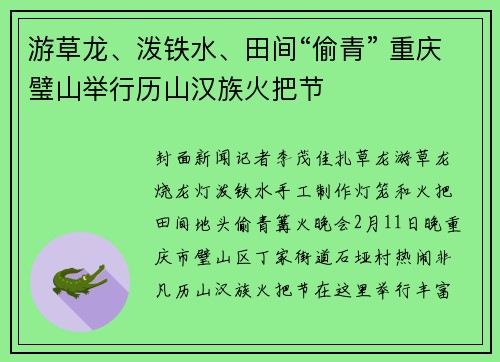 游草龙、泼铁水、田间“偷青” 重庆璧山举行历山汉族火把节