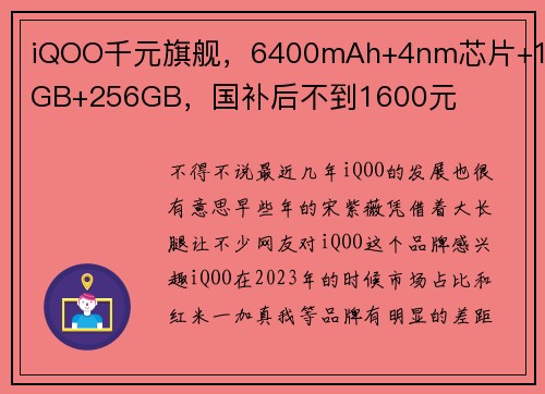iQOO千元旗舰，6400mAh+4nm芯片+12GB+256GB，国补后不到1600元