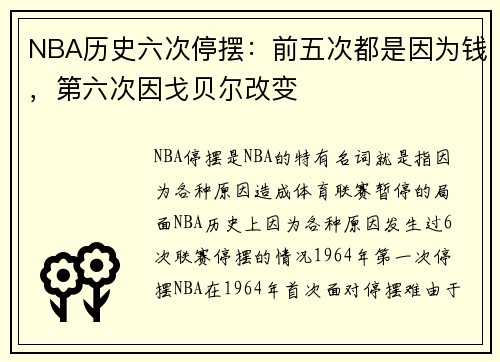 NBA历史六次停摆：前五次都是因为钱，第六次因戈贝尔改变