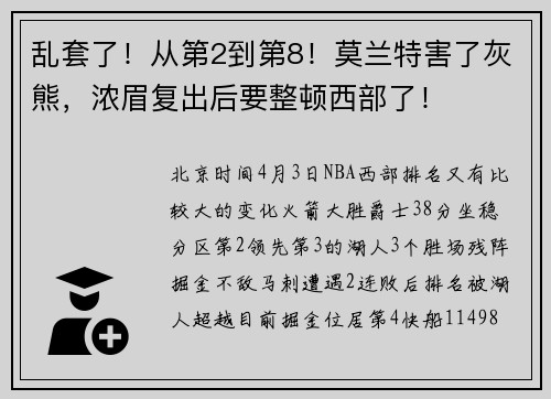 乱套了！从第2到第8！莫兰特害了灰熊，浓眉复出后要整顿西部了！