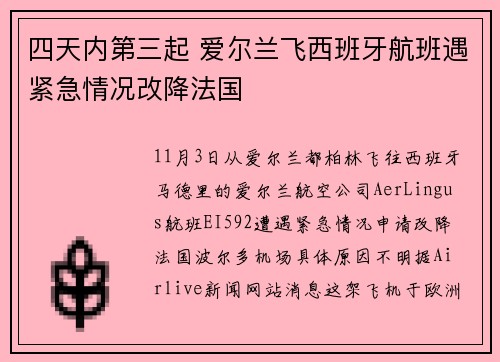 四天内第三起 爱尔兰飞西班牙航班遇紧急情况改降法国
